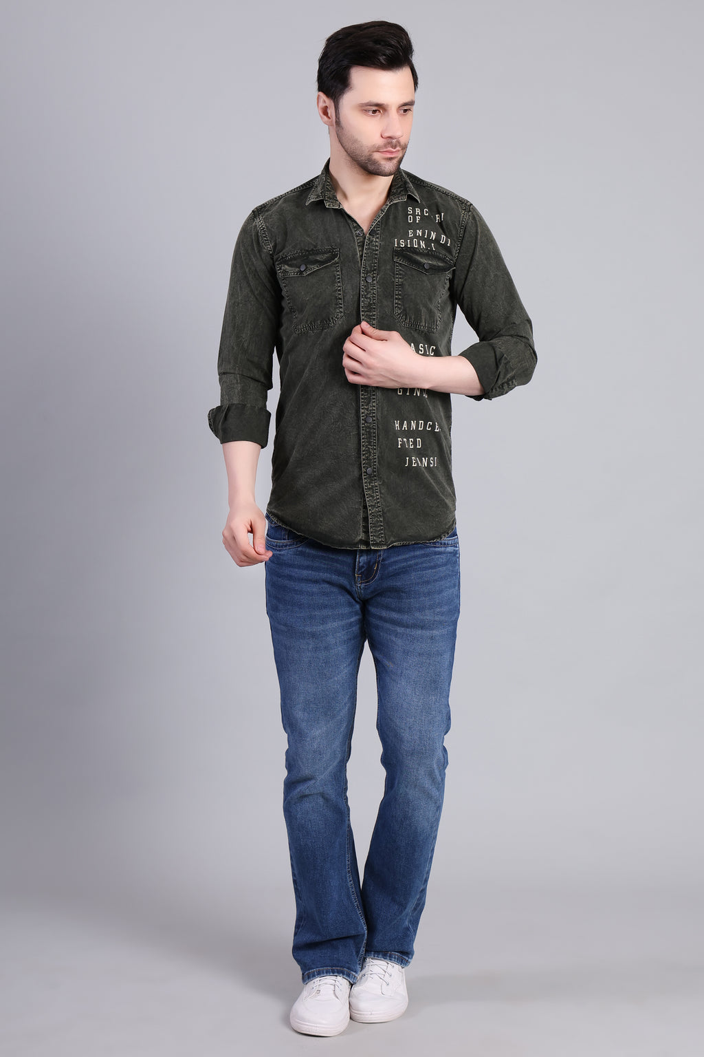 Olive Green Premium Washed Denim Shirt
