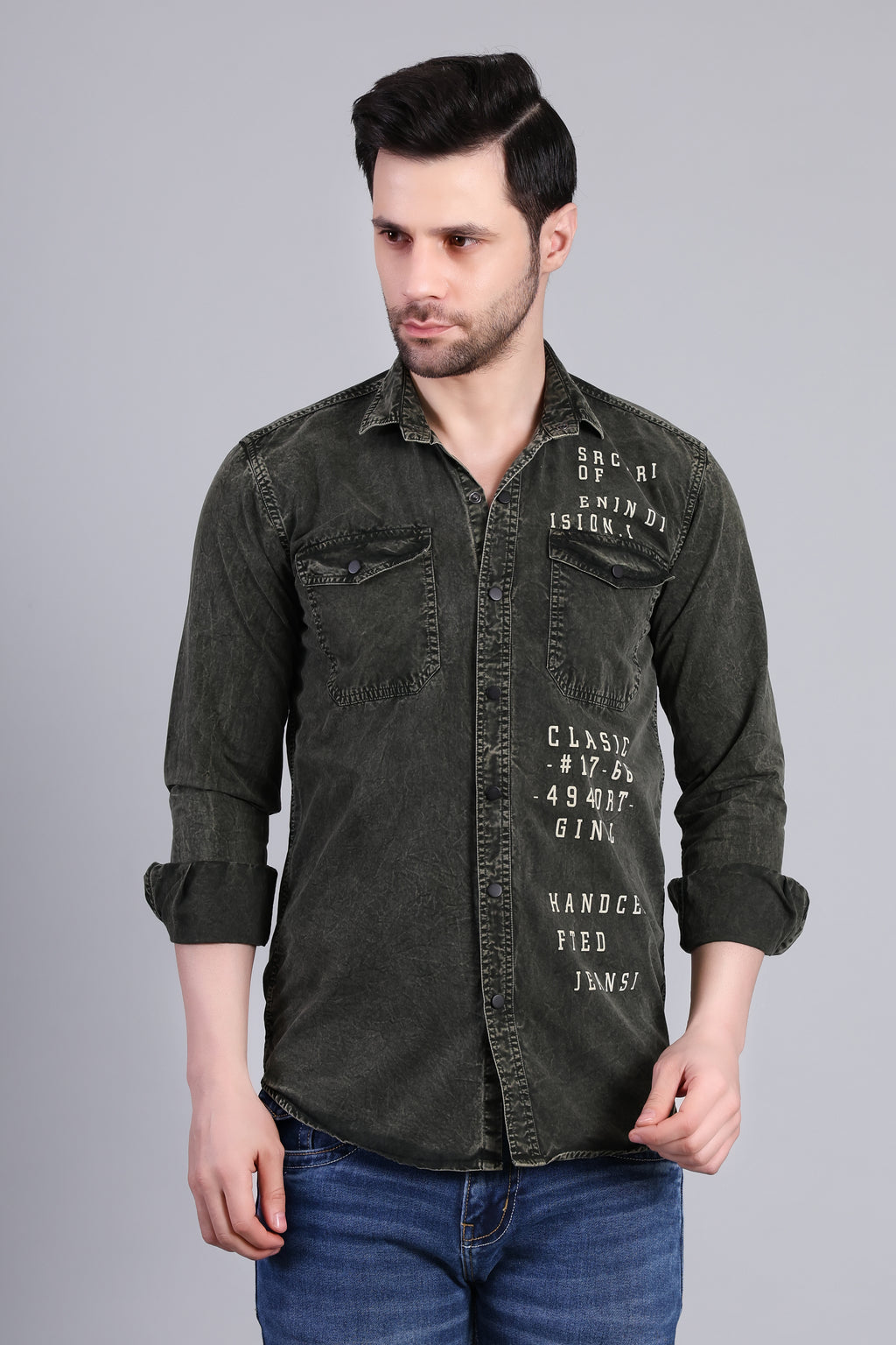 Olive Green Premium Washed Denim Shirt