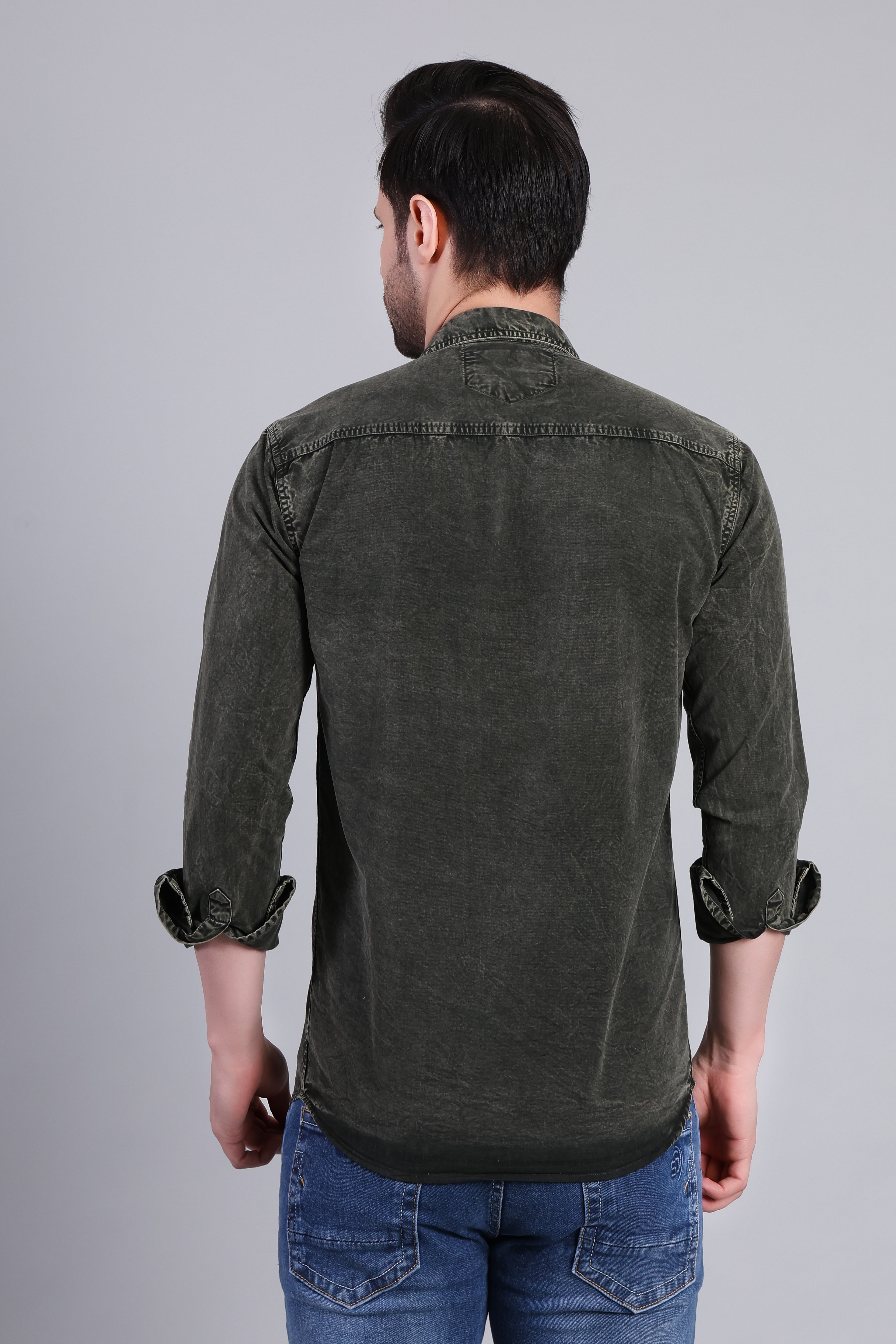 Olive Green Premium Washed Denim Shirt