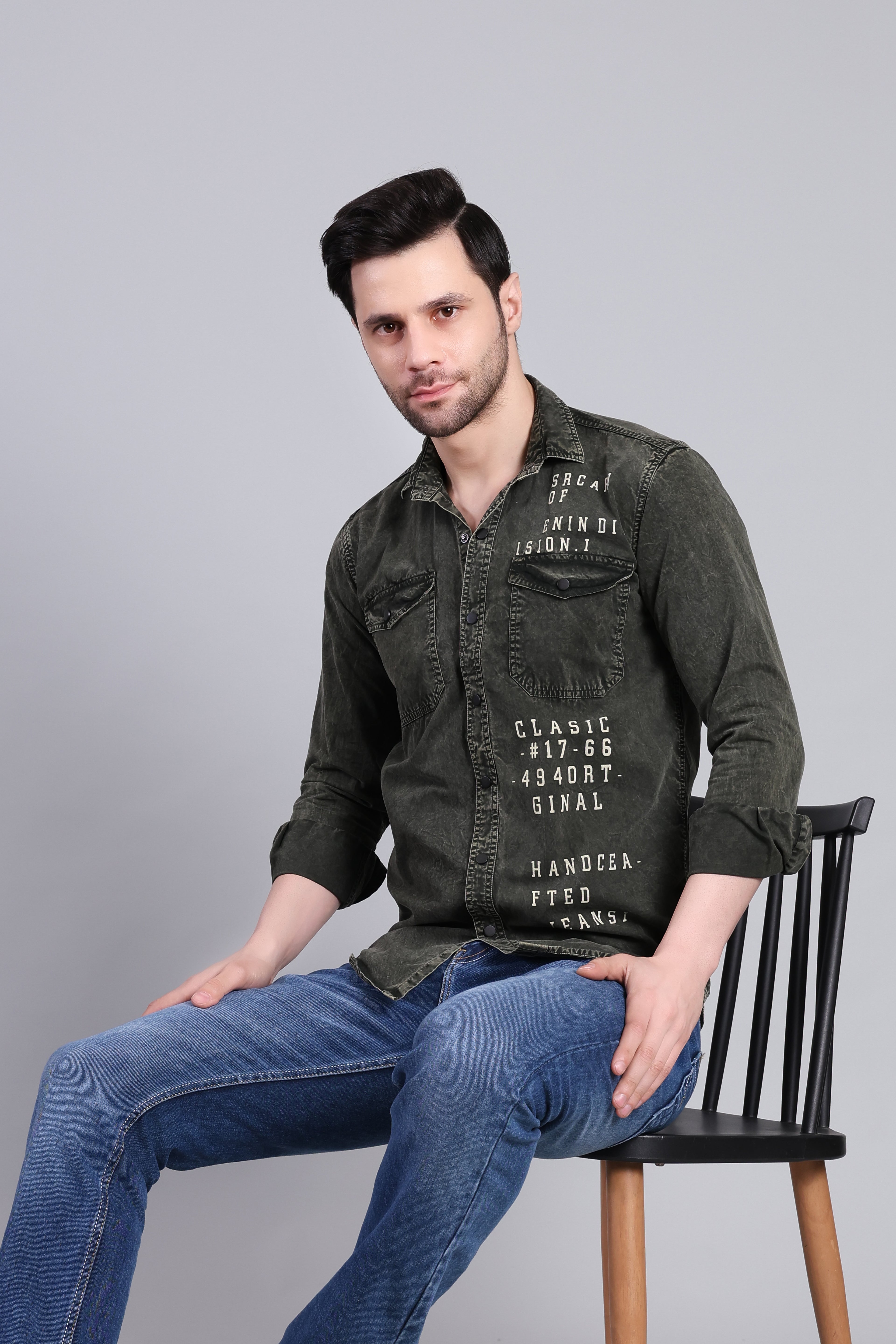 Olive Green Premium Washed Denim Shirt