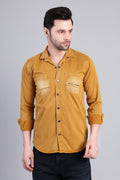 Mustard Yellow Solid Cotton Corduroy Shirt With Dual Chest