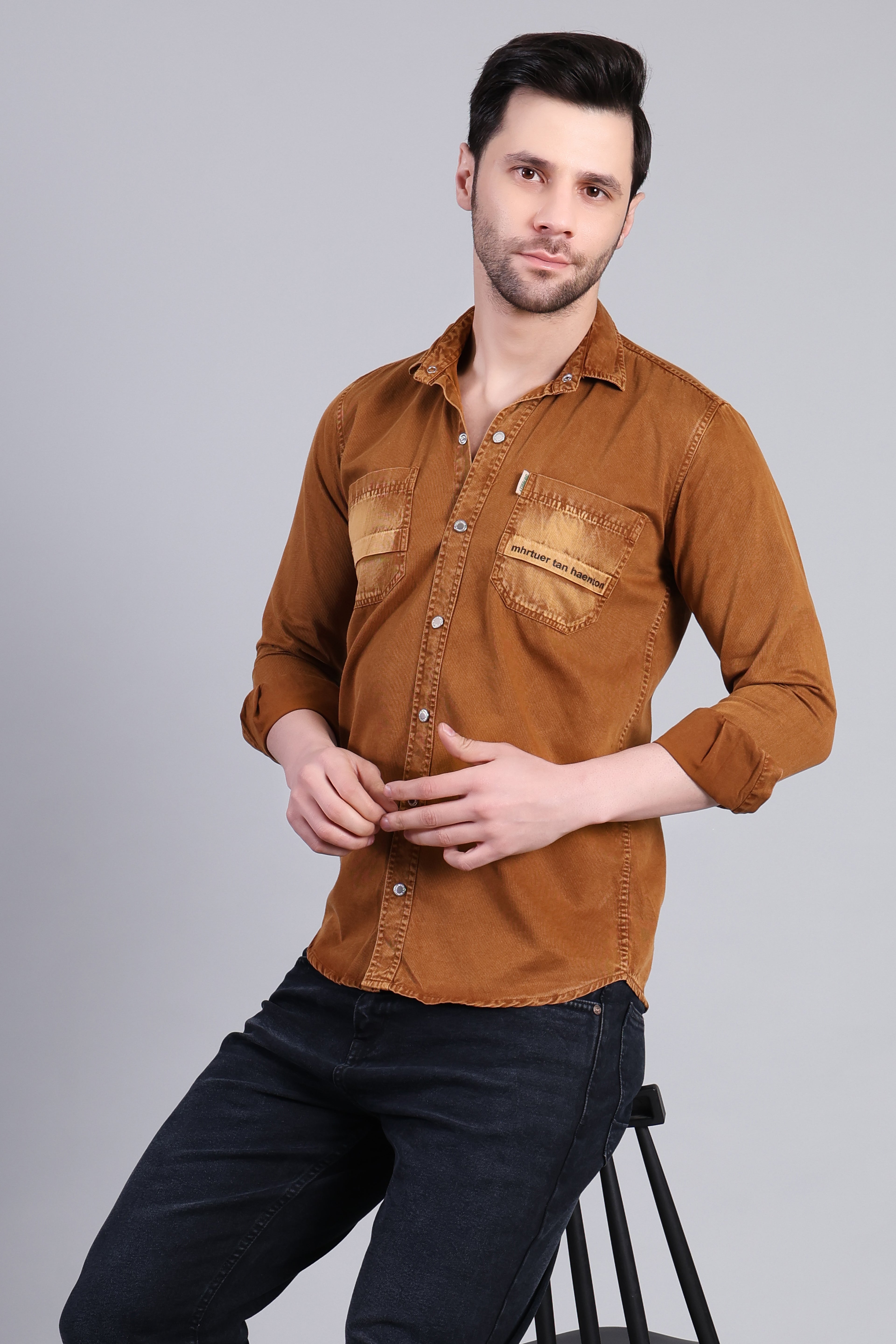 Mens Denim Shirt - Brown