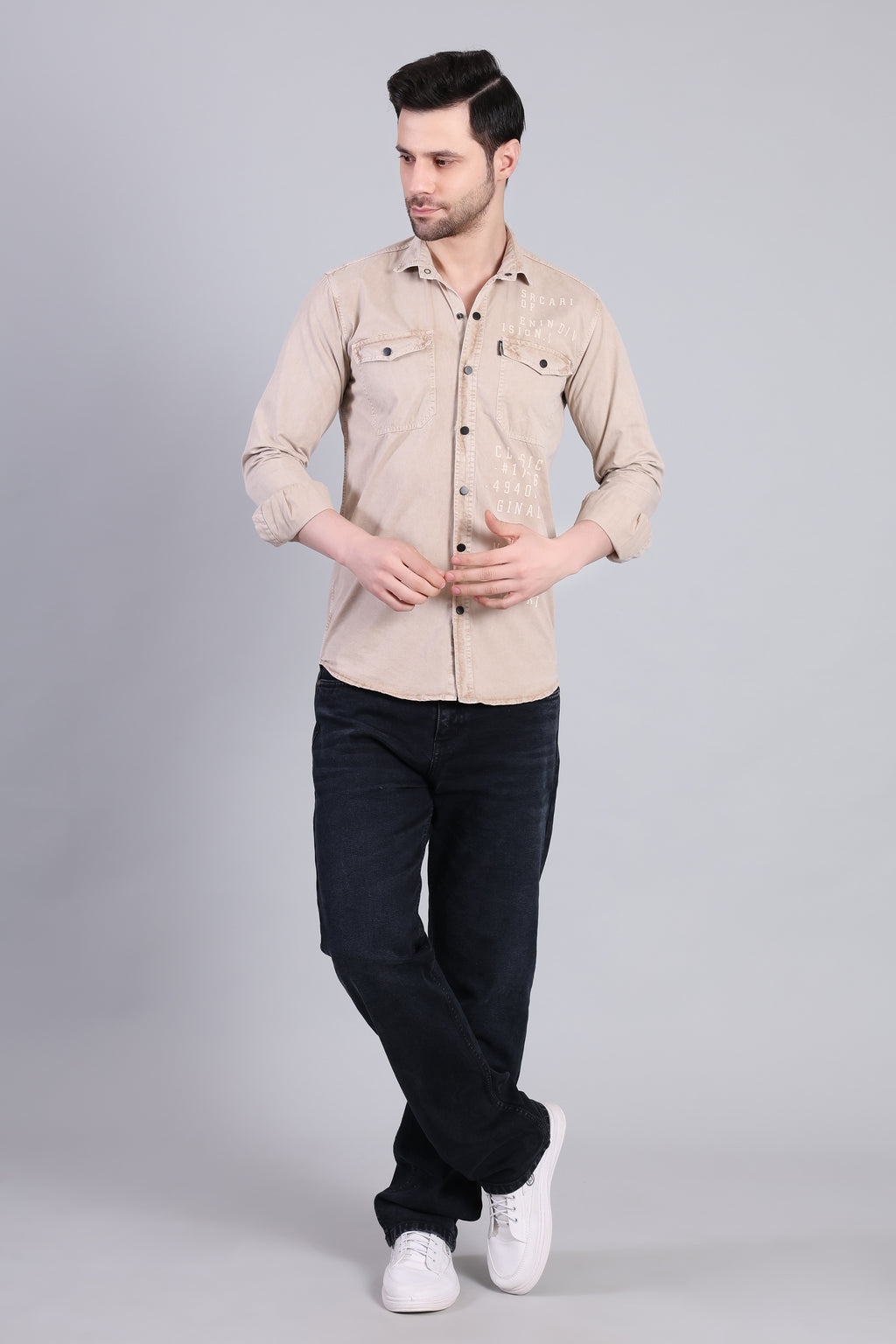 Beige Premium Washed Casual Shirt