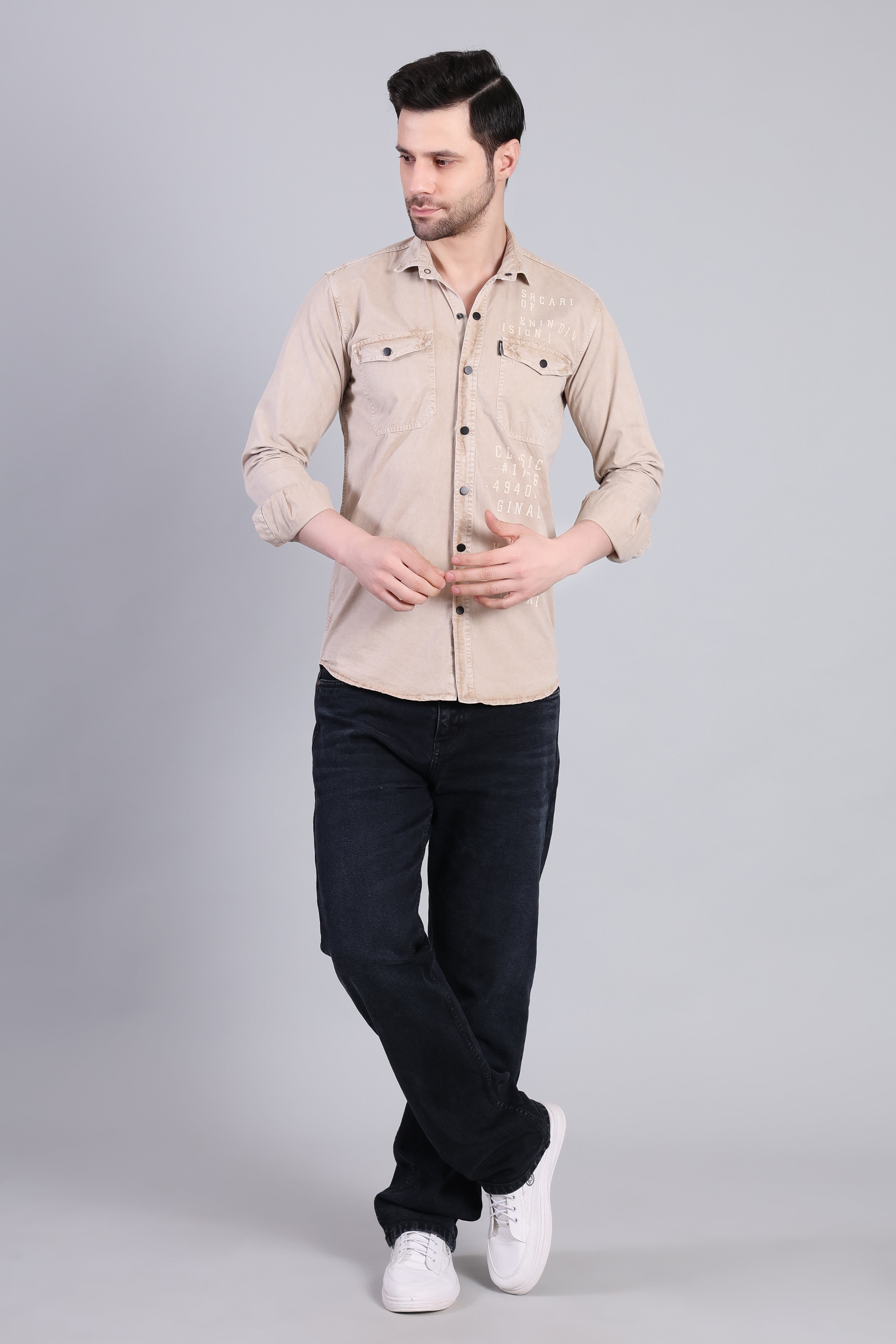 Beige Premium Washed Casual Shirt