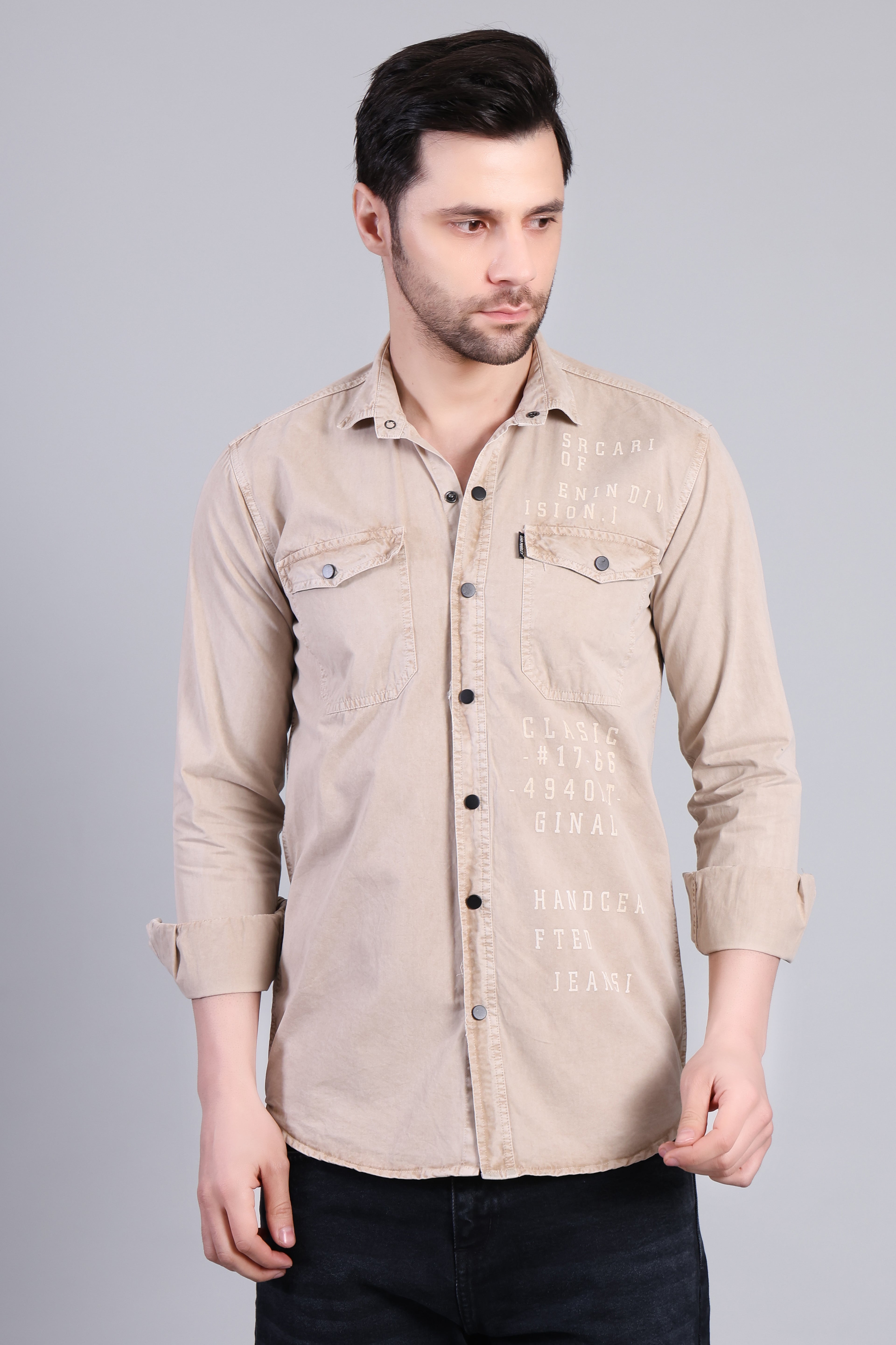 Beige Premium Washed Casual Shirt