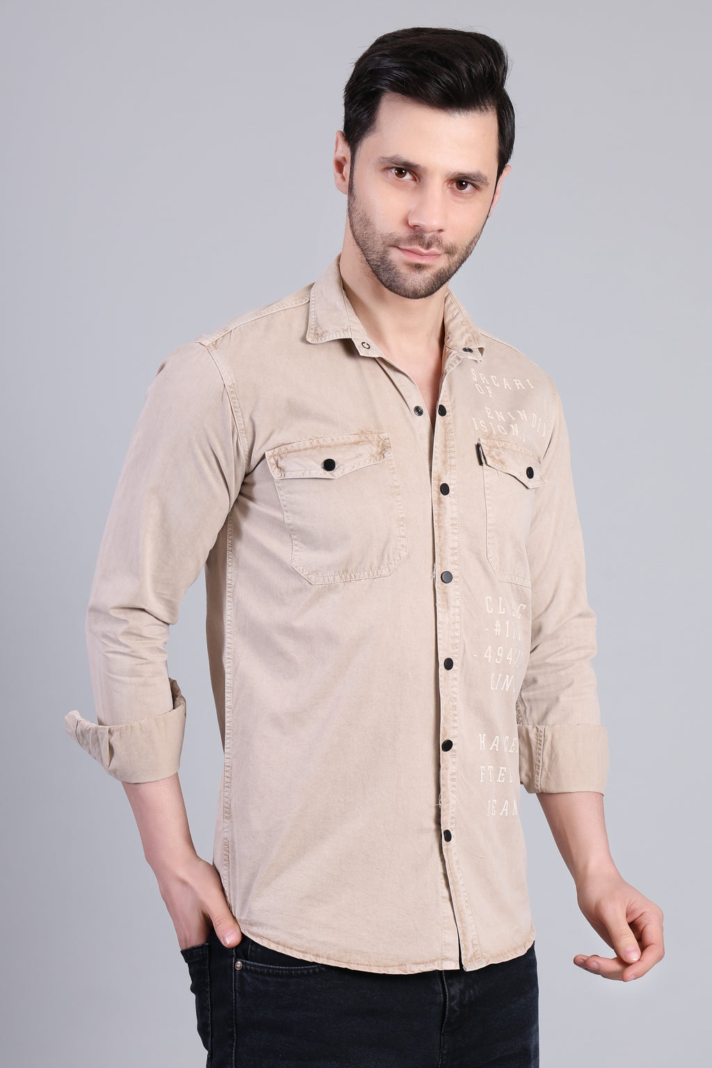 Beige Premium Washed Casual Shirt