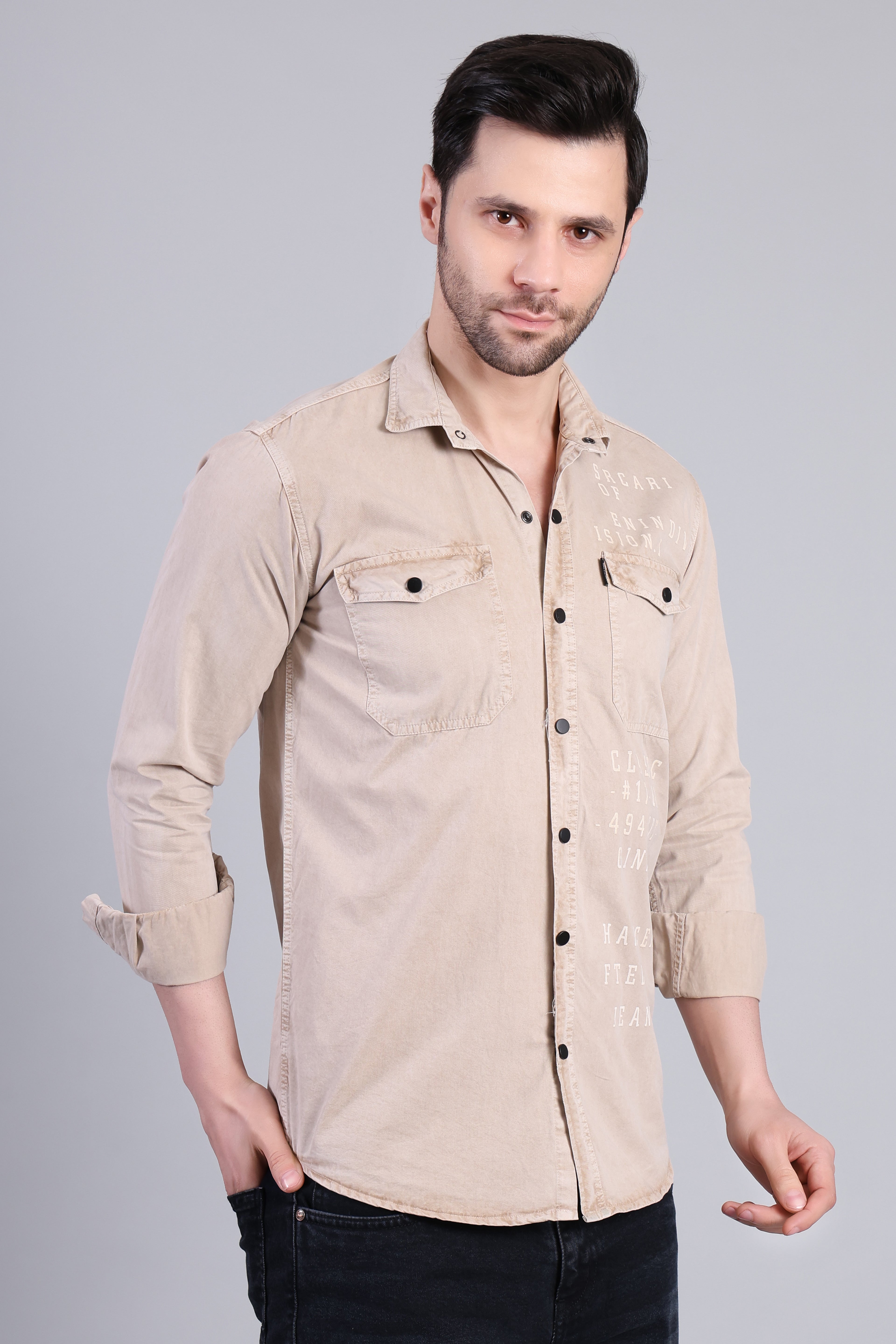 Beige Premium Washed Casual Shirt