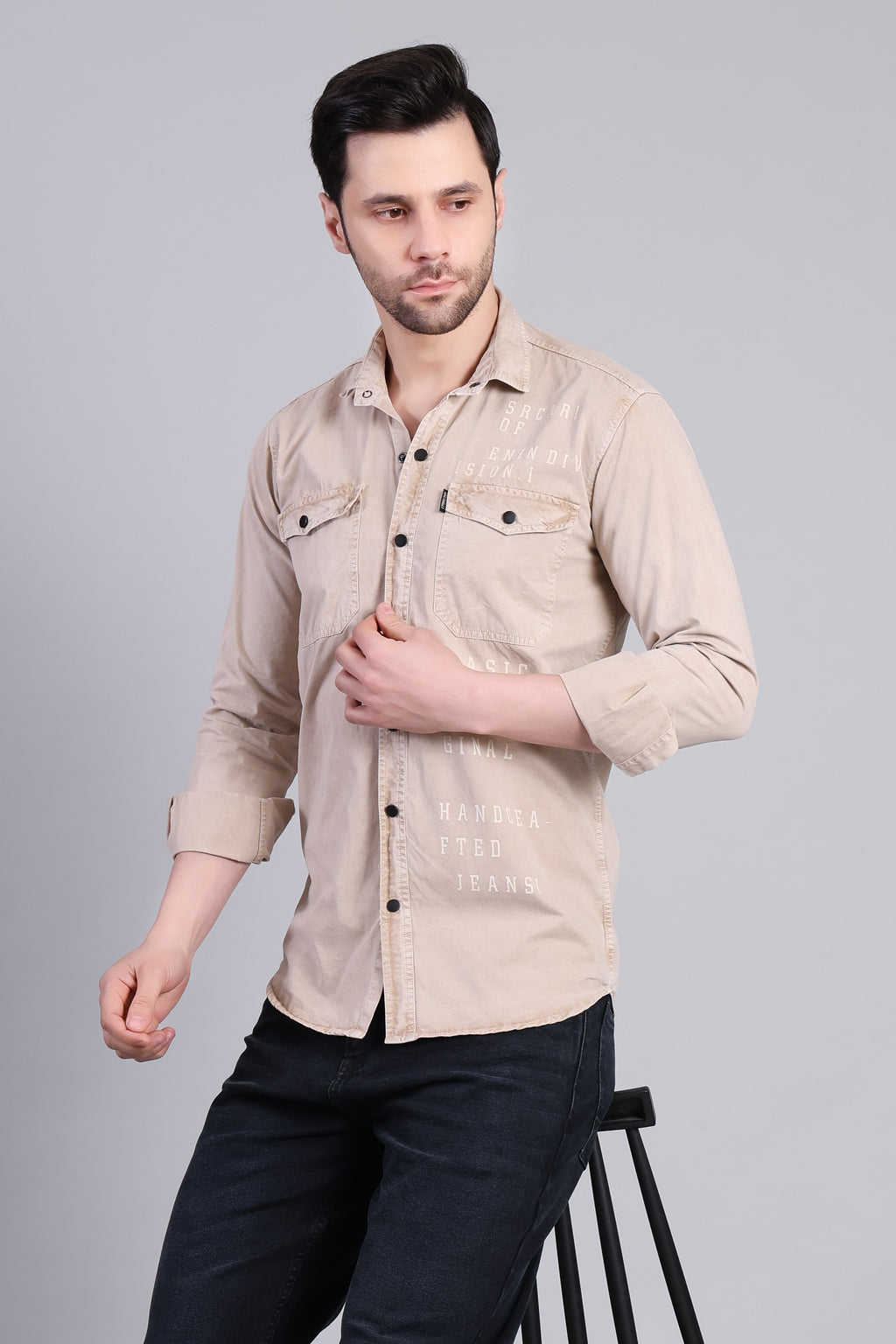 Beige Premium Washed Casual Shirt