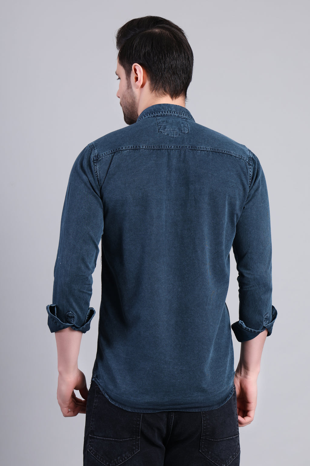 Dark Blue Premium Solid Casual Shirt For Men