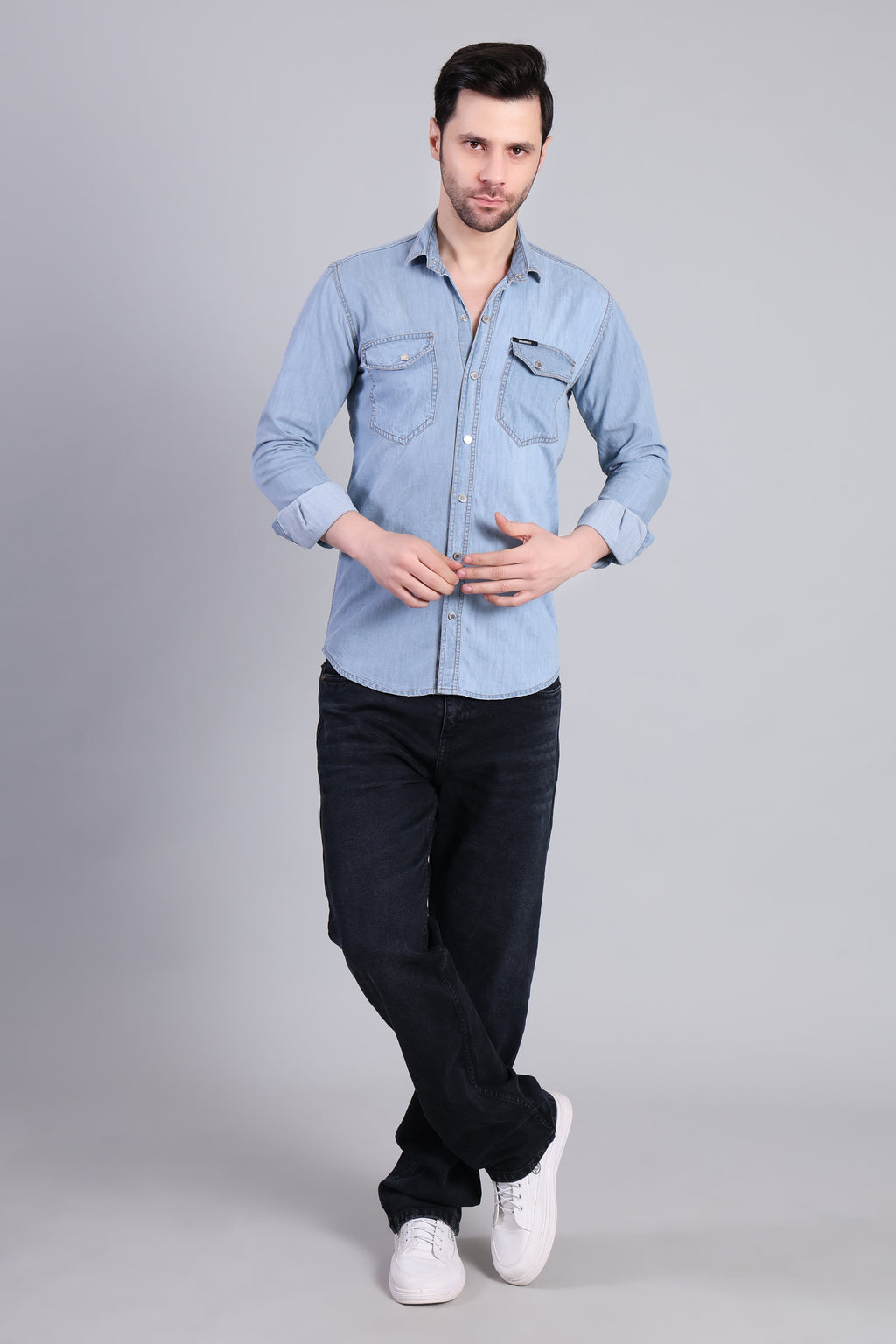 Mid Blue Classic Washed Denim Shirt