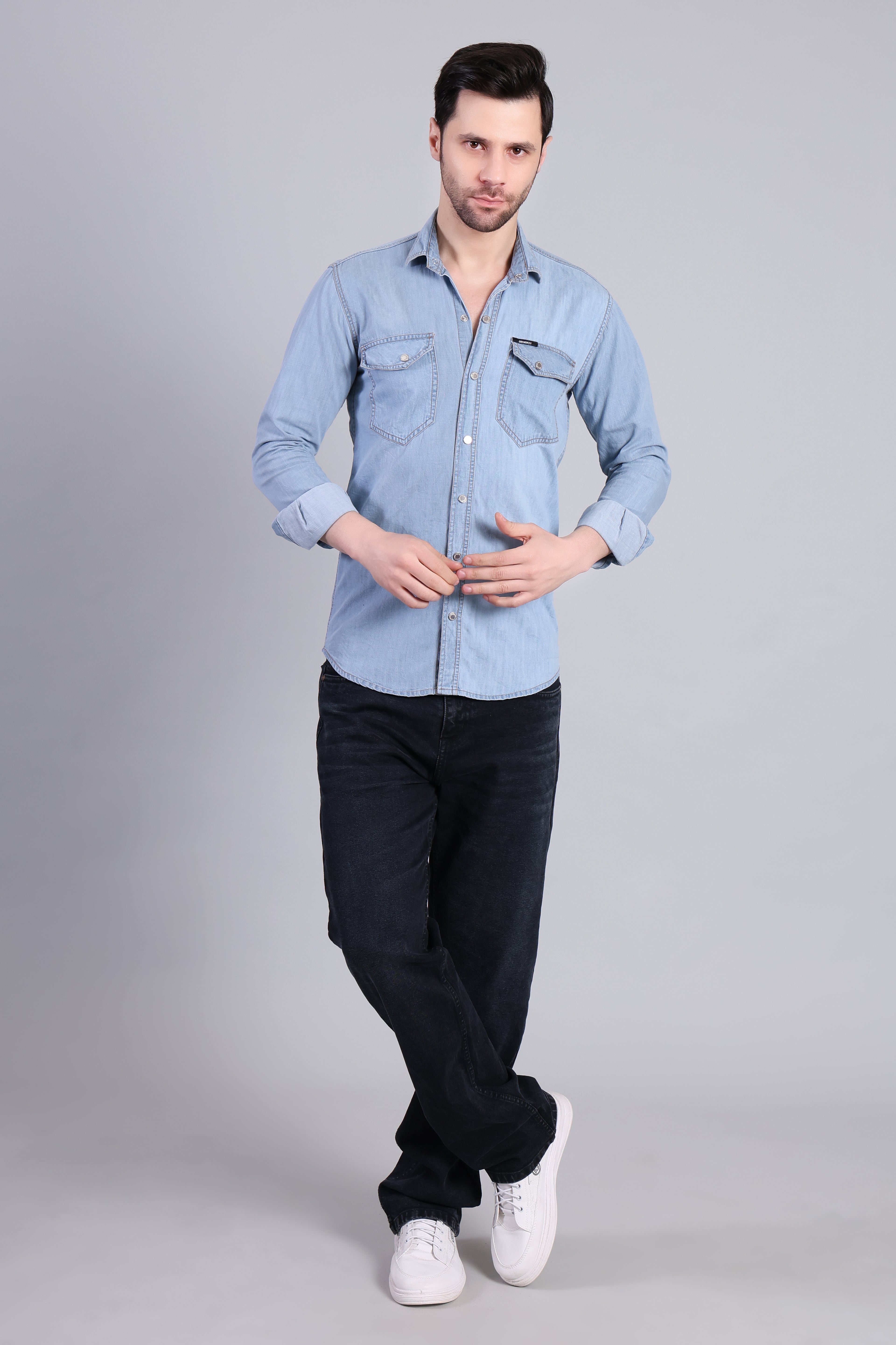 Mid Blue Classic Washed Denim Shirt