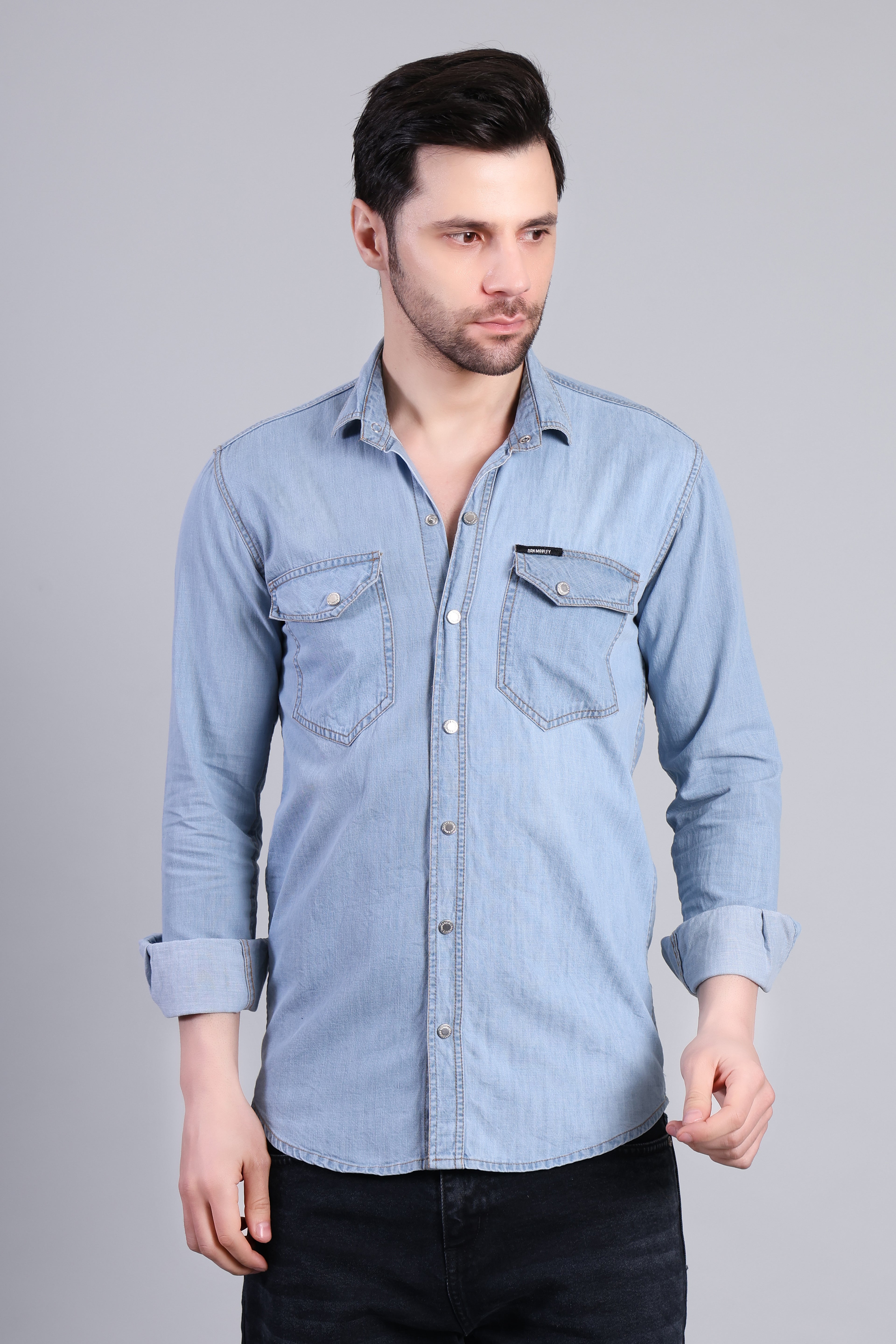 Mid Blue Classic Washed Denim Shirt