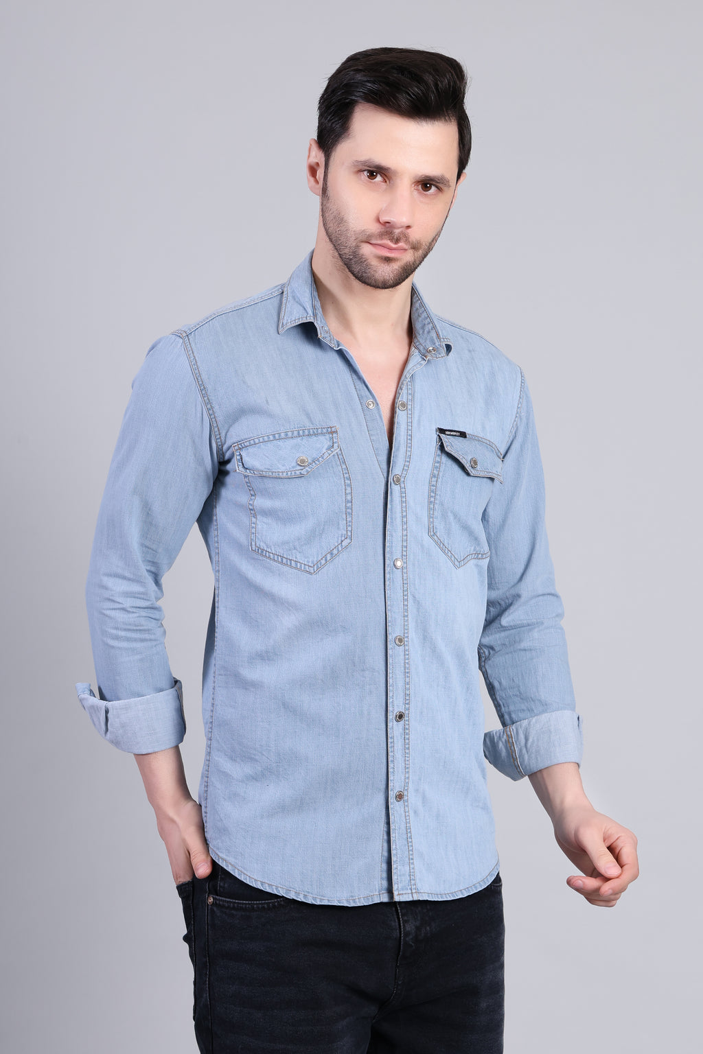 Mid Blue Classic Washed Denim Shirt