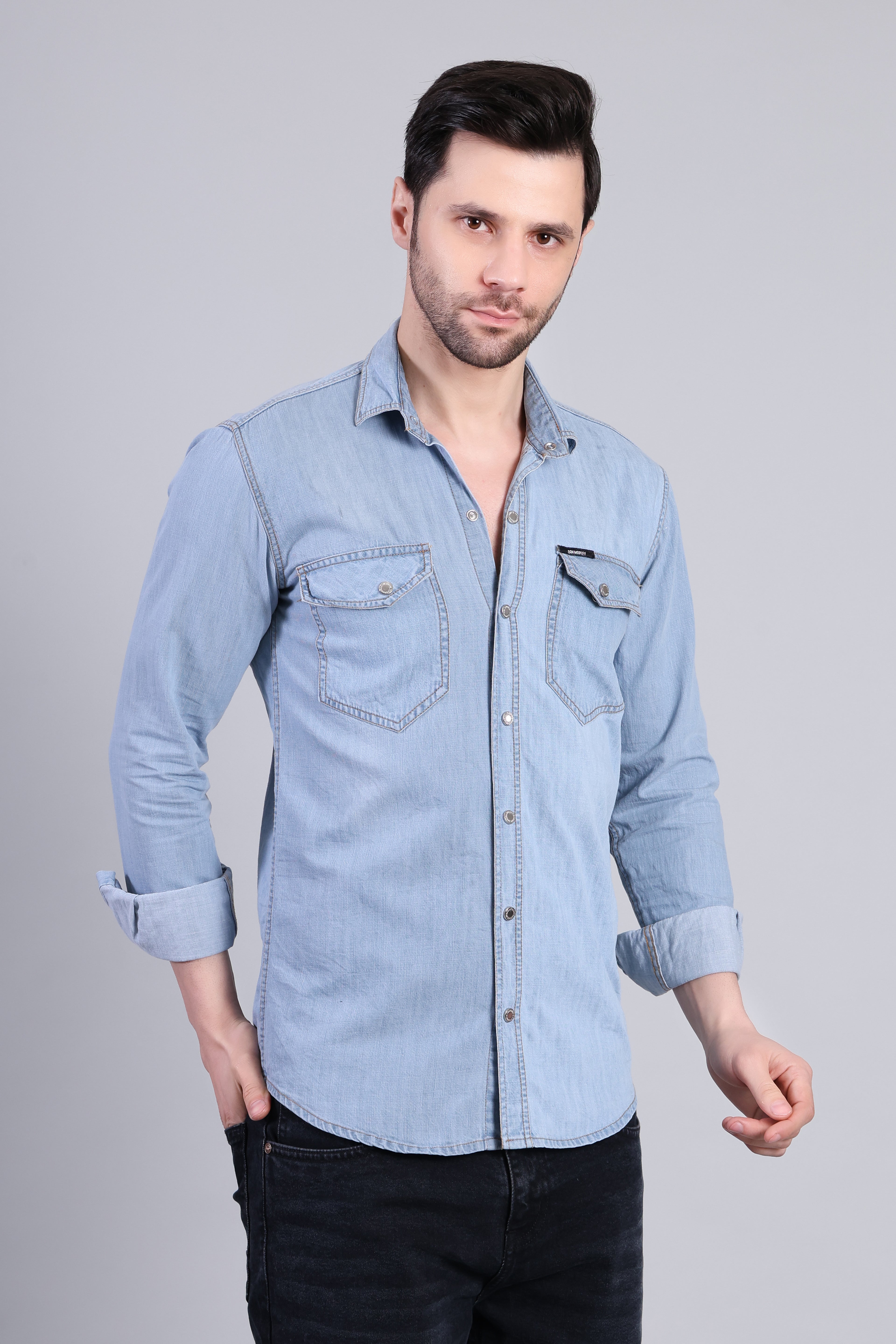 Mid Blue Classic Washed Denim Shirt