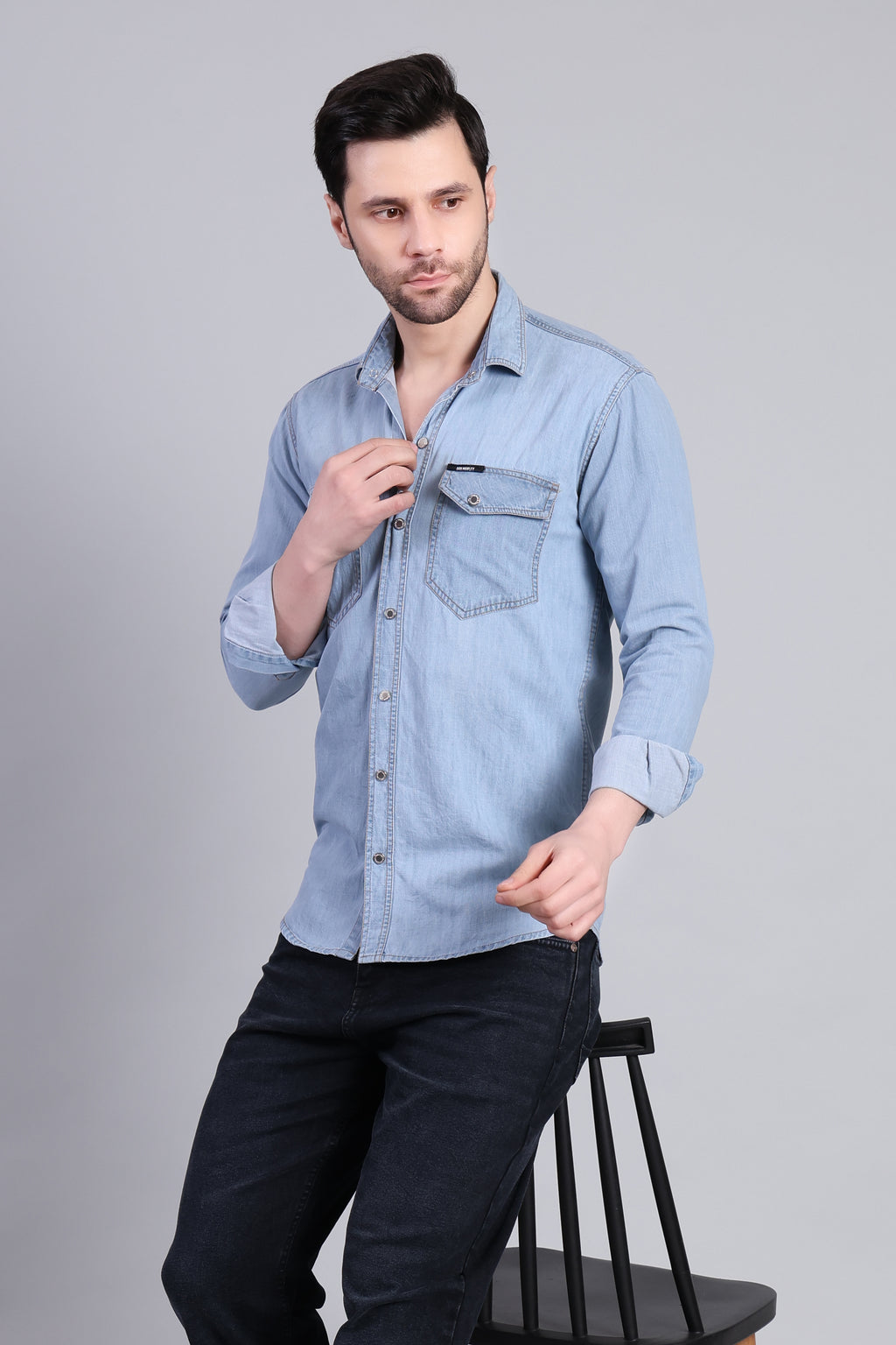 Mid Blue Classic Washed Denim Shirt