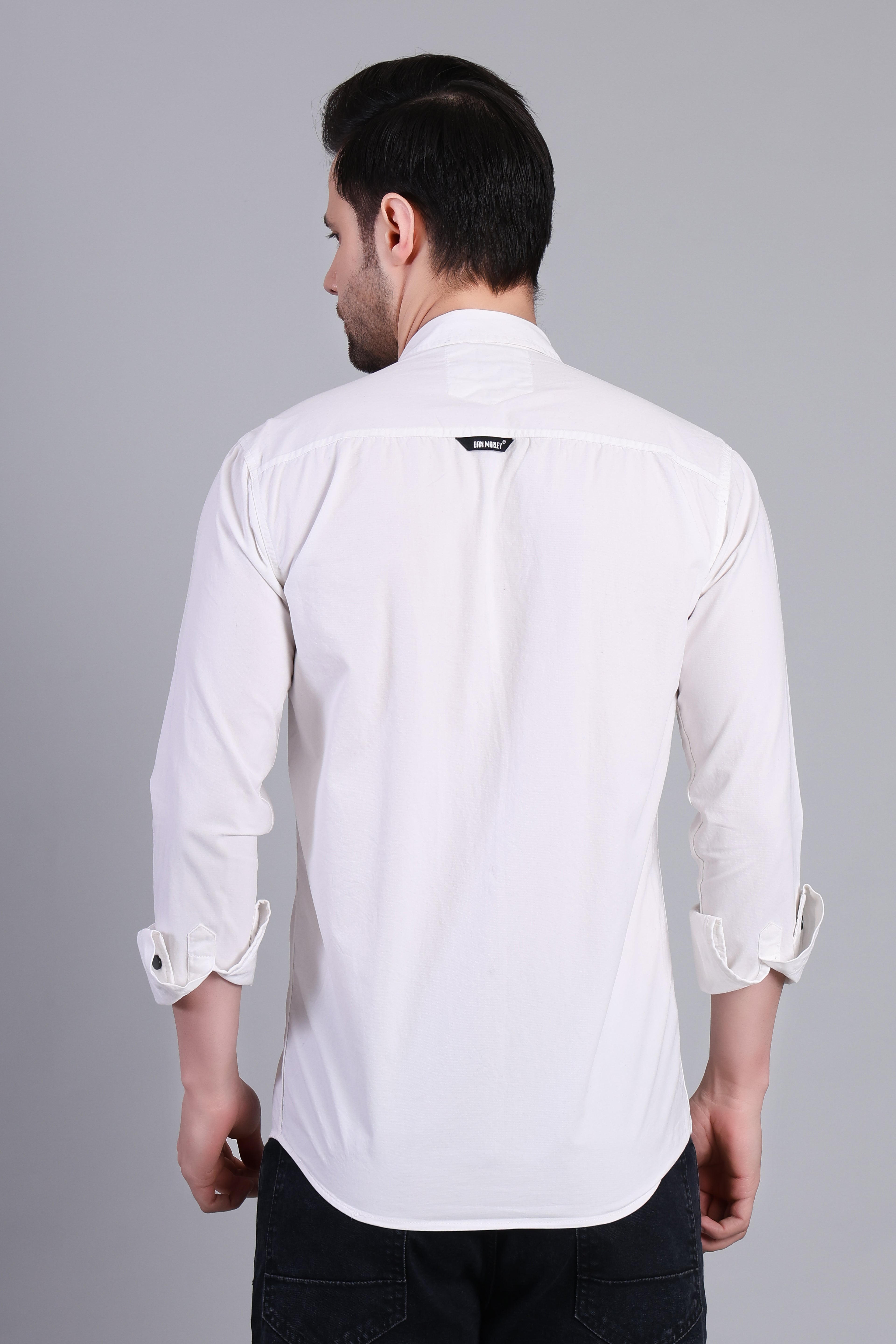 White Premium Casual Shirt With Subtle Print For Men