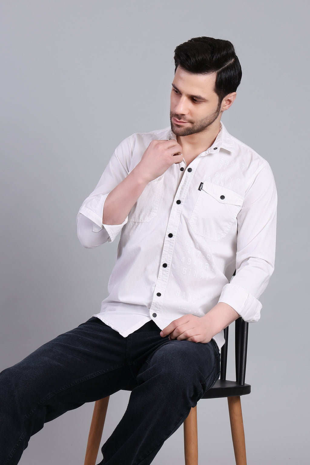 White Premium Casual Shirt With Subtle Print For Men