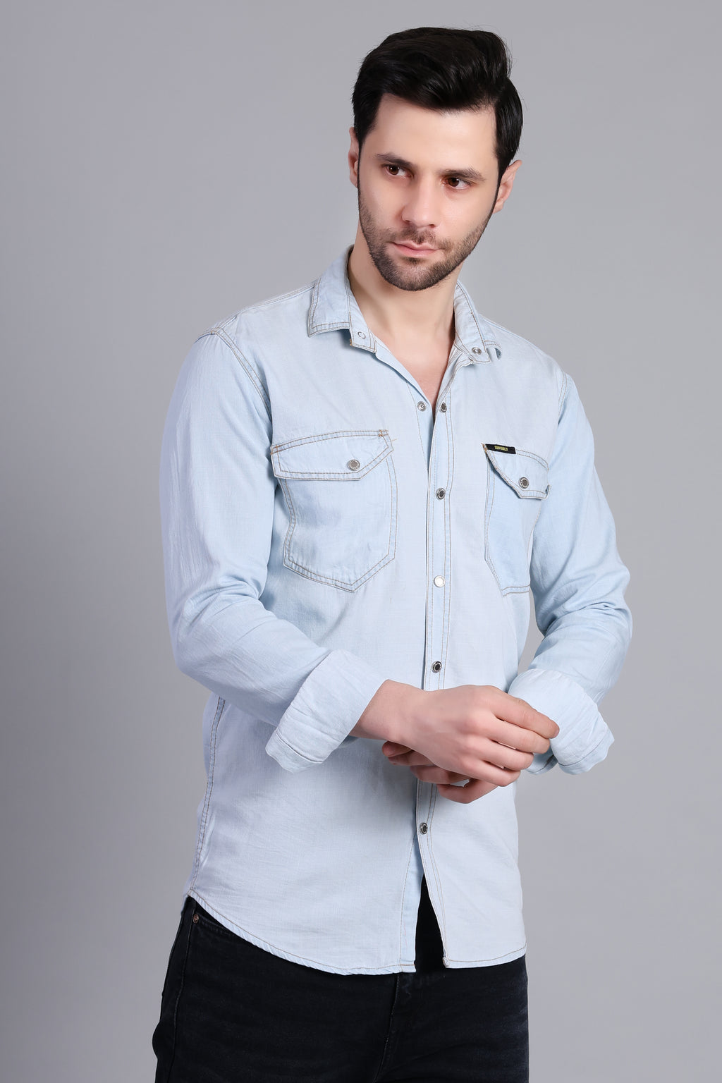 Men’s Slim Fit Light Blue Denim Shirt – Casual
