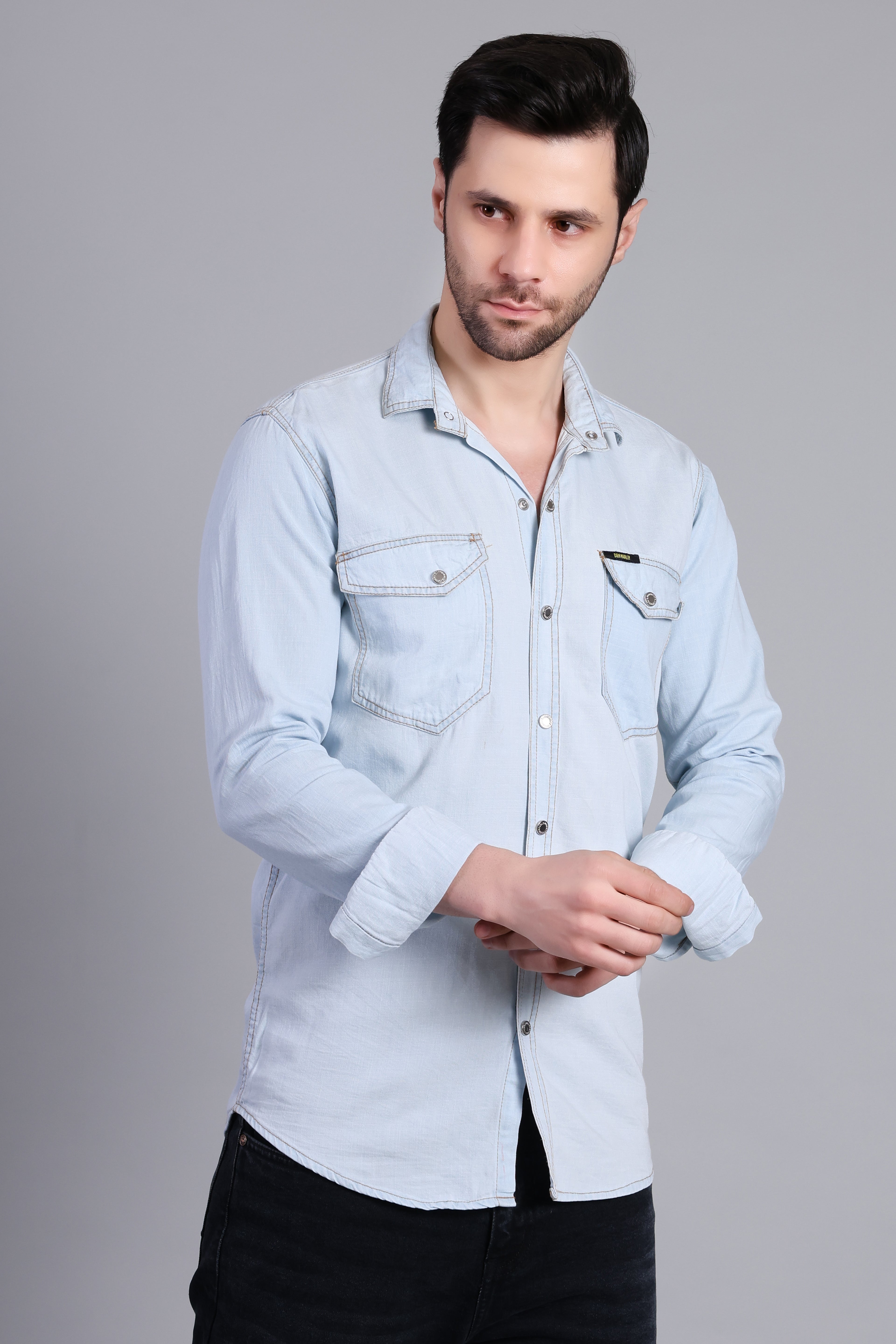 Men’s Slim Fit Light Blue Denim Shirt – Casual