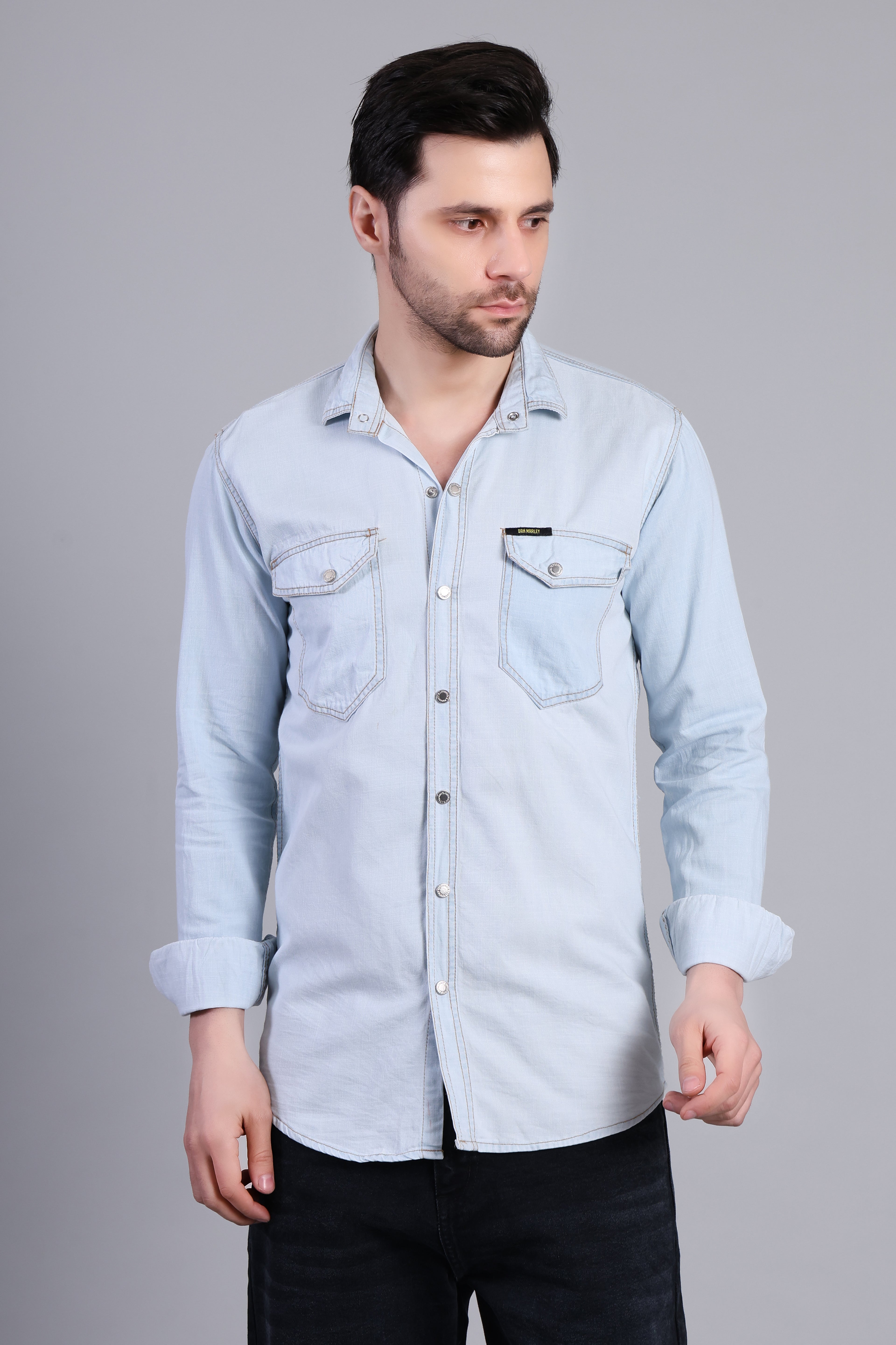 Men’s Slim Fit Light Blue Denim Shirt – Casual