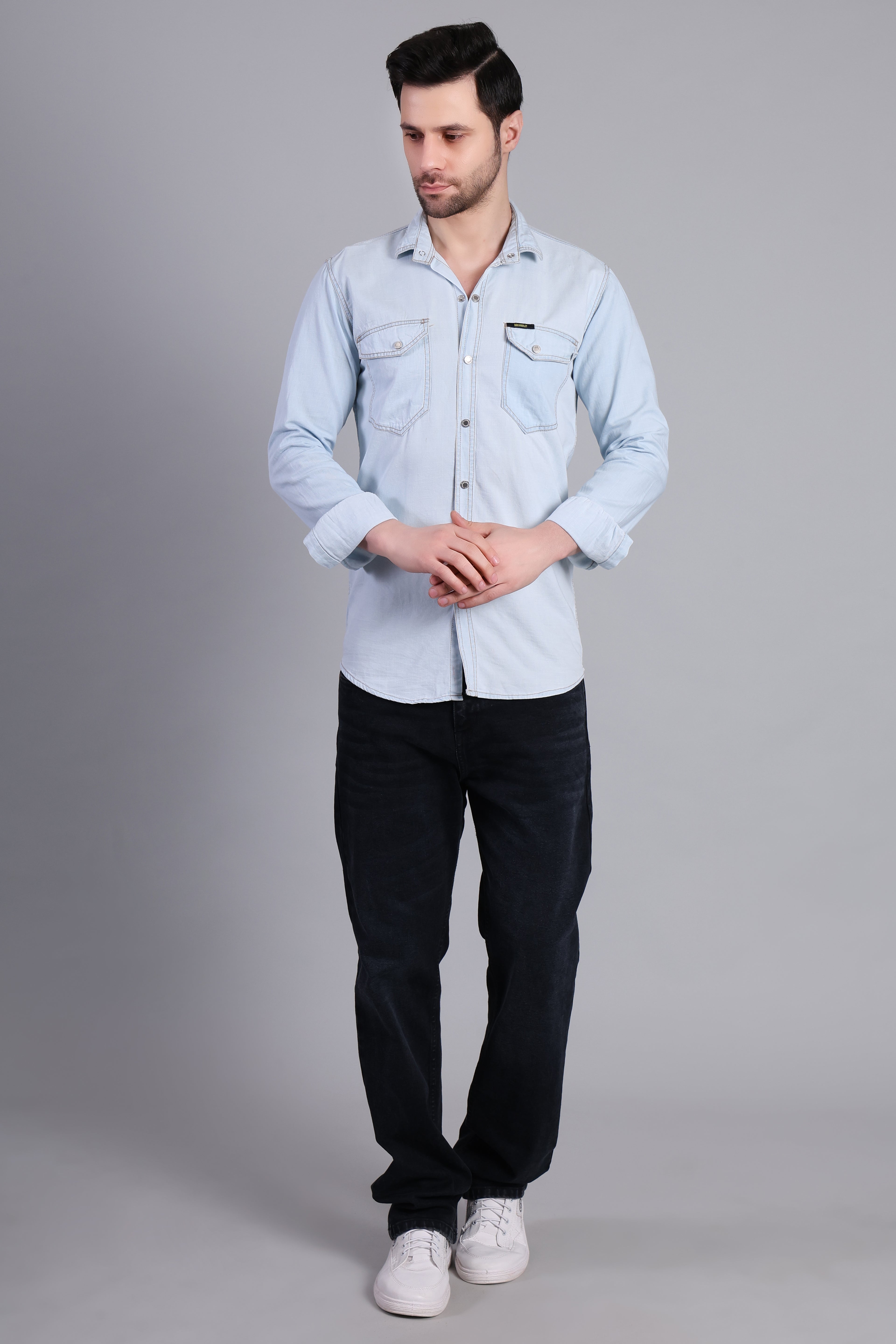 Men’s Slim Fit Light Blue Denim Shirt – Casual
