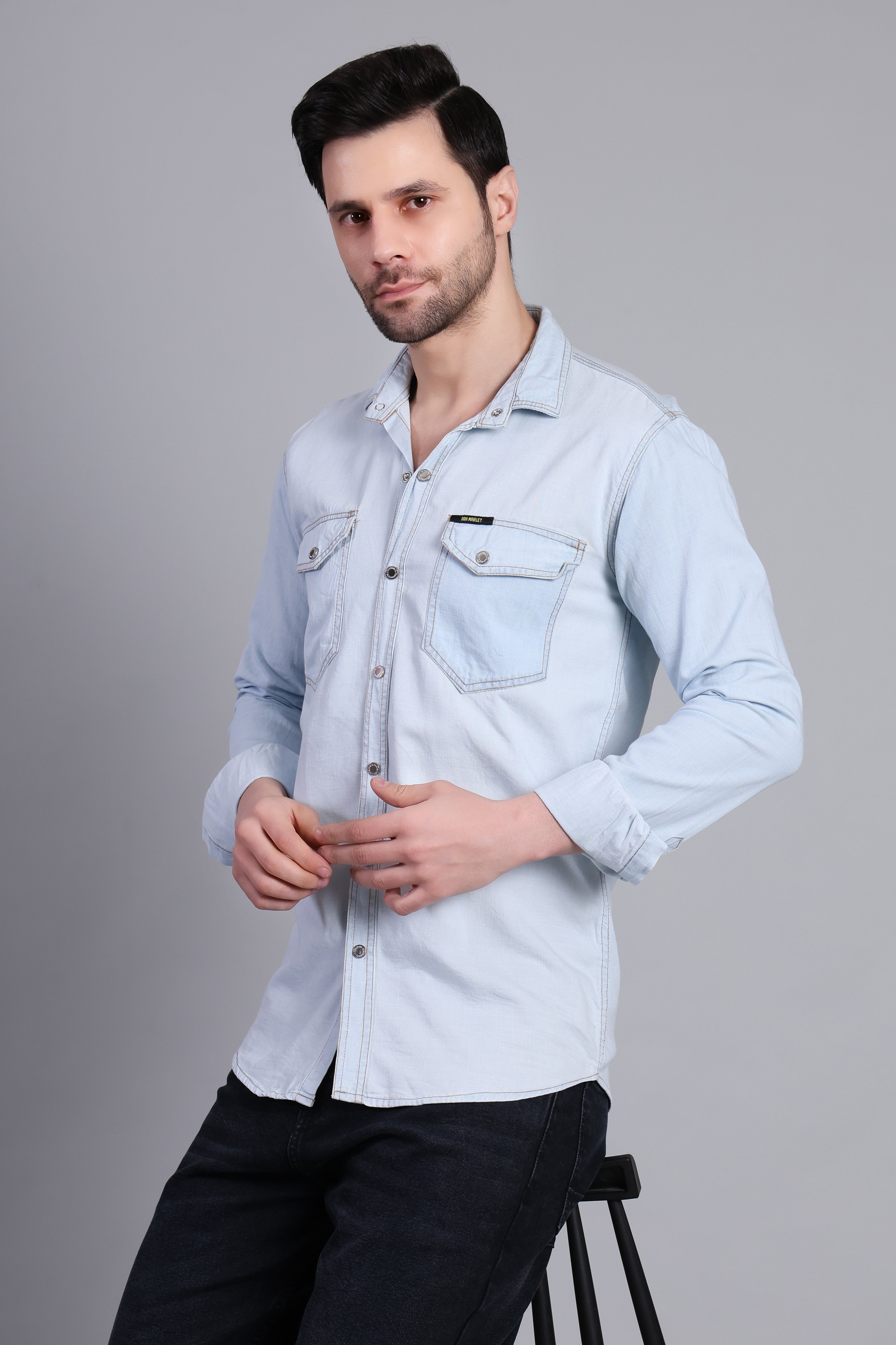 Men’s Slim Fit Light Blue Denim Shirt – Casual